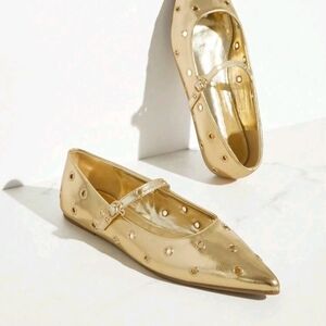 Chic Gold Women's Flats with Strap